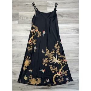 Natori Dynasty Bollywood Chemise Slip Dress Nightgown Satin Midi Birds Butterfly